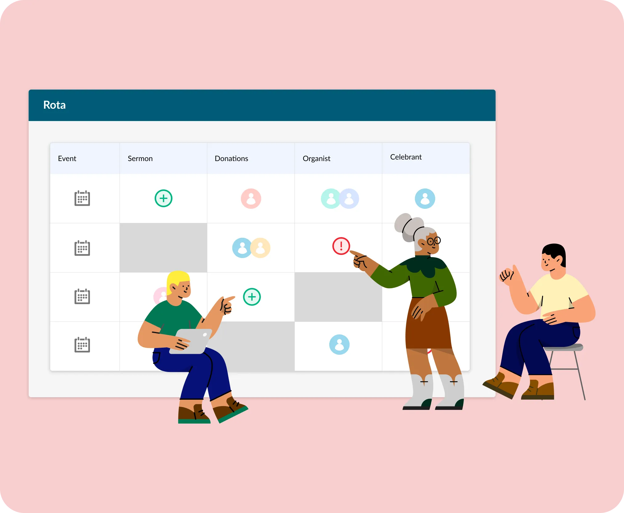 Overview of tasks in the ChurchDesk Calendar