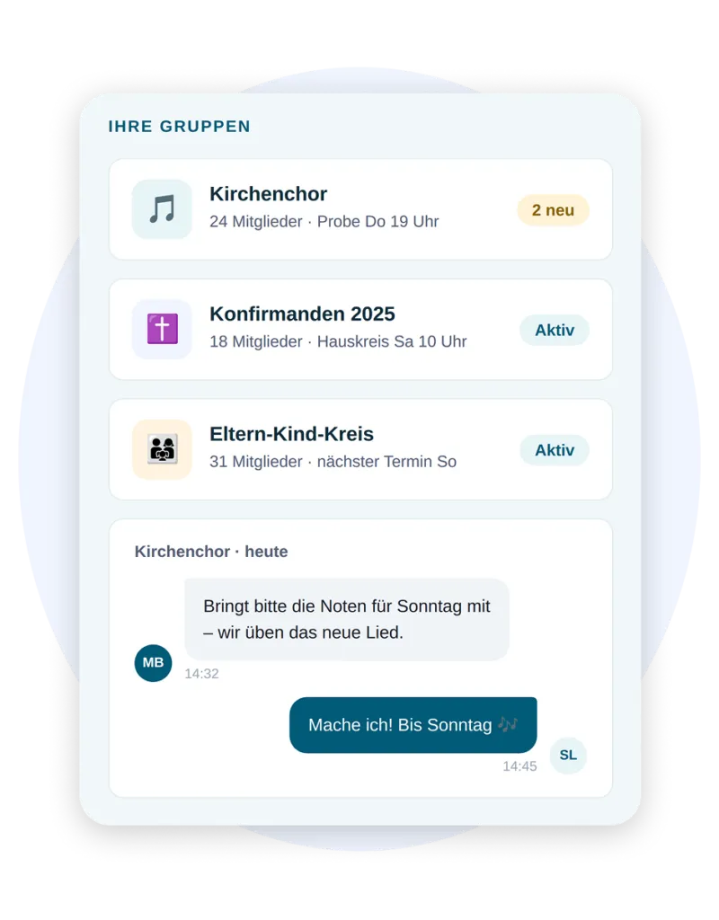 Smartphone with group chats in ChurchDesk Connect