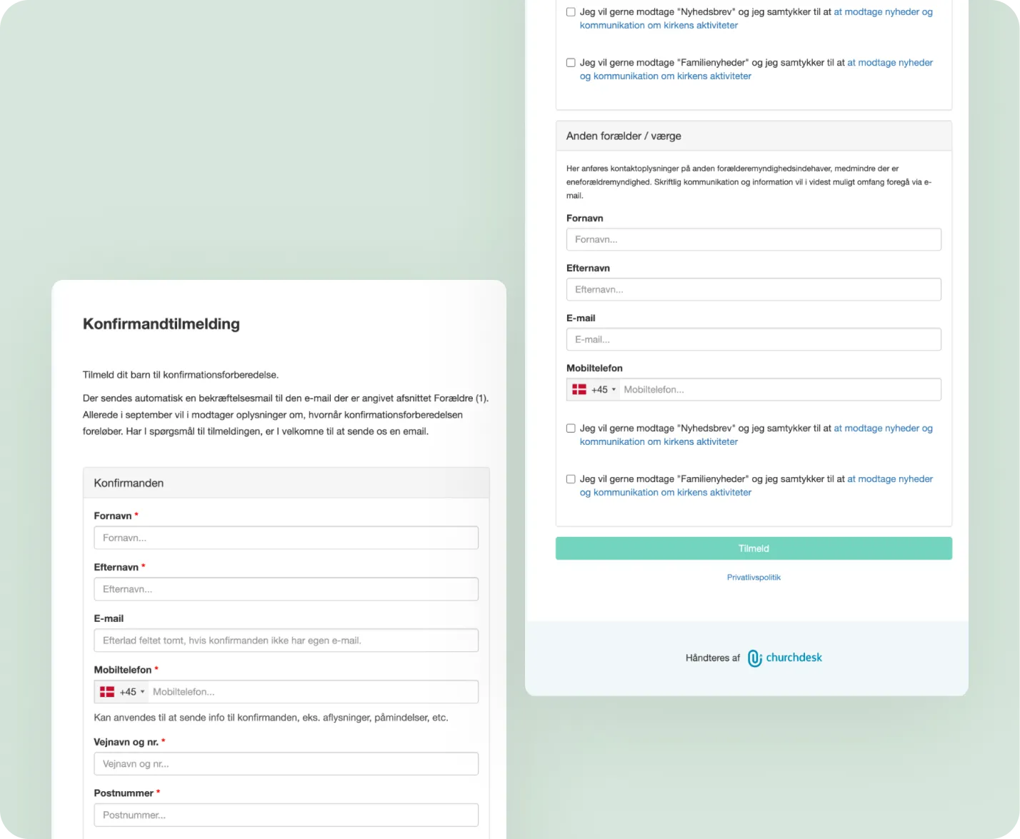 Billede af en ChurchDesk formular