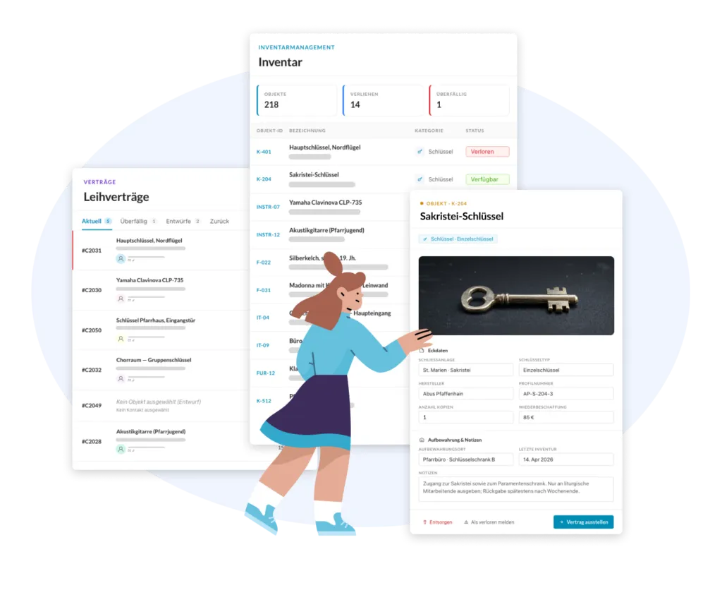 ChurchDesk key and inventory management with loan transactions