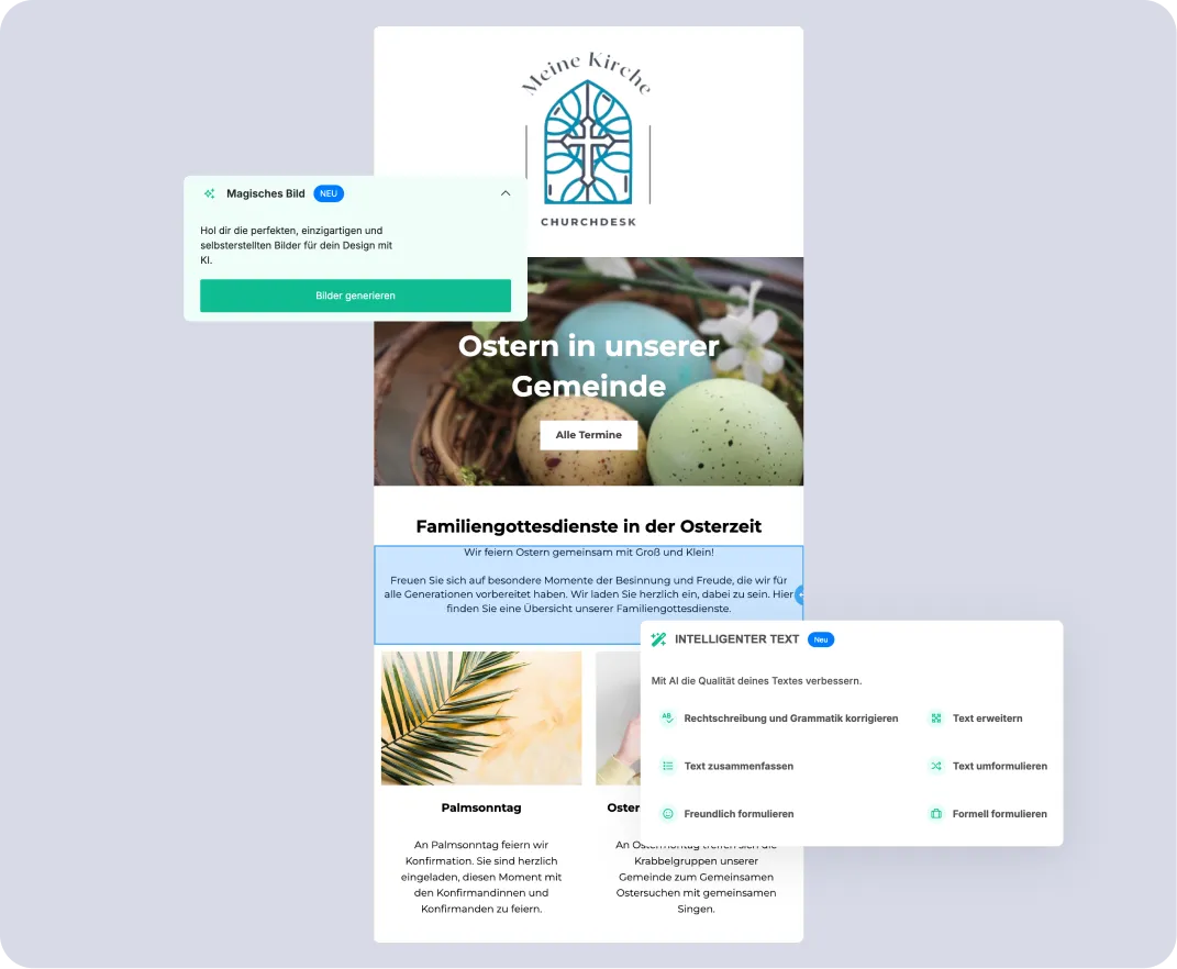 AI features in the ChurchDesk Studio email editor