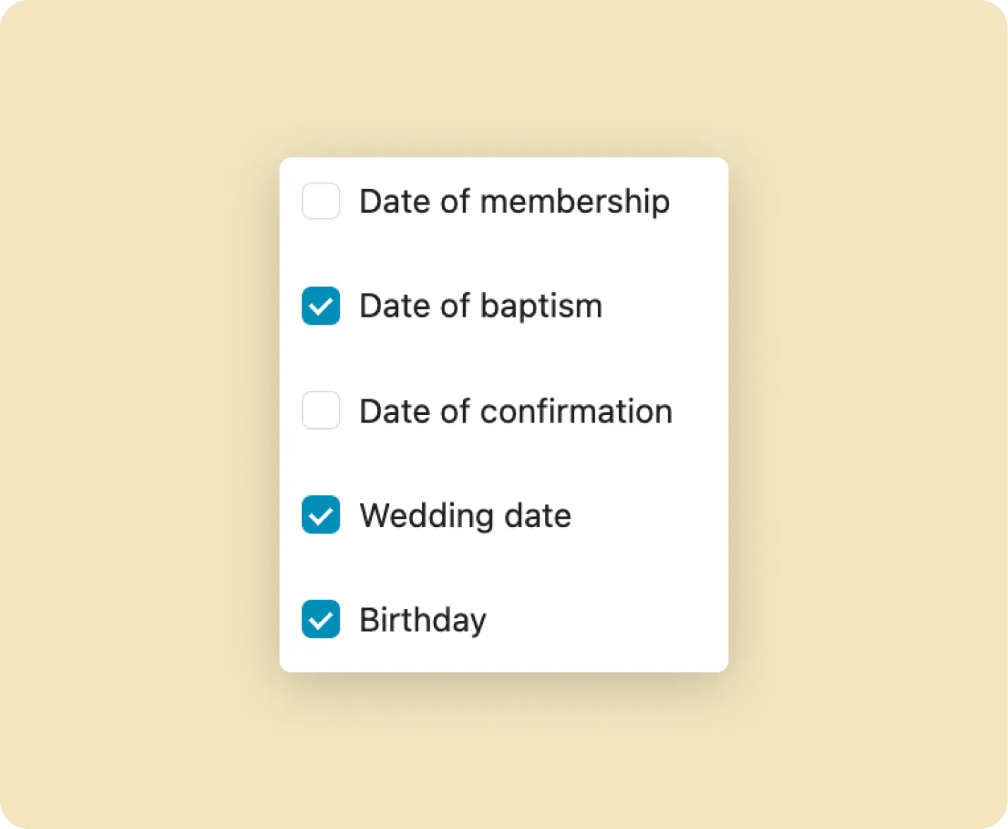 Choose which anniversaries to track