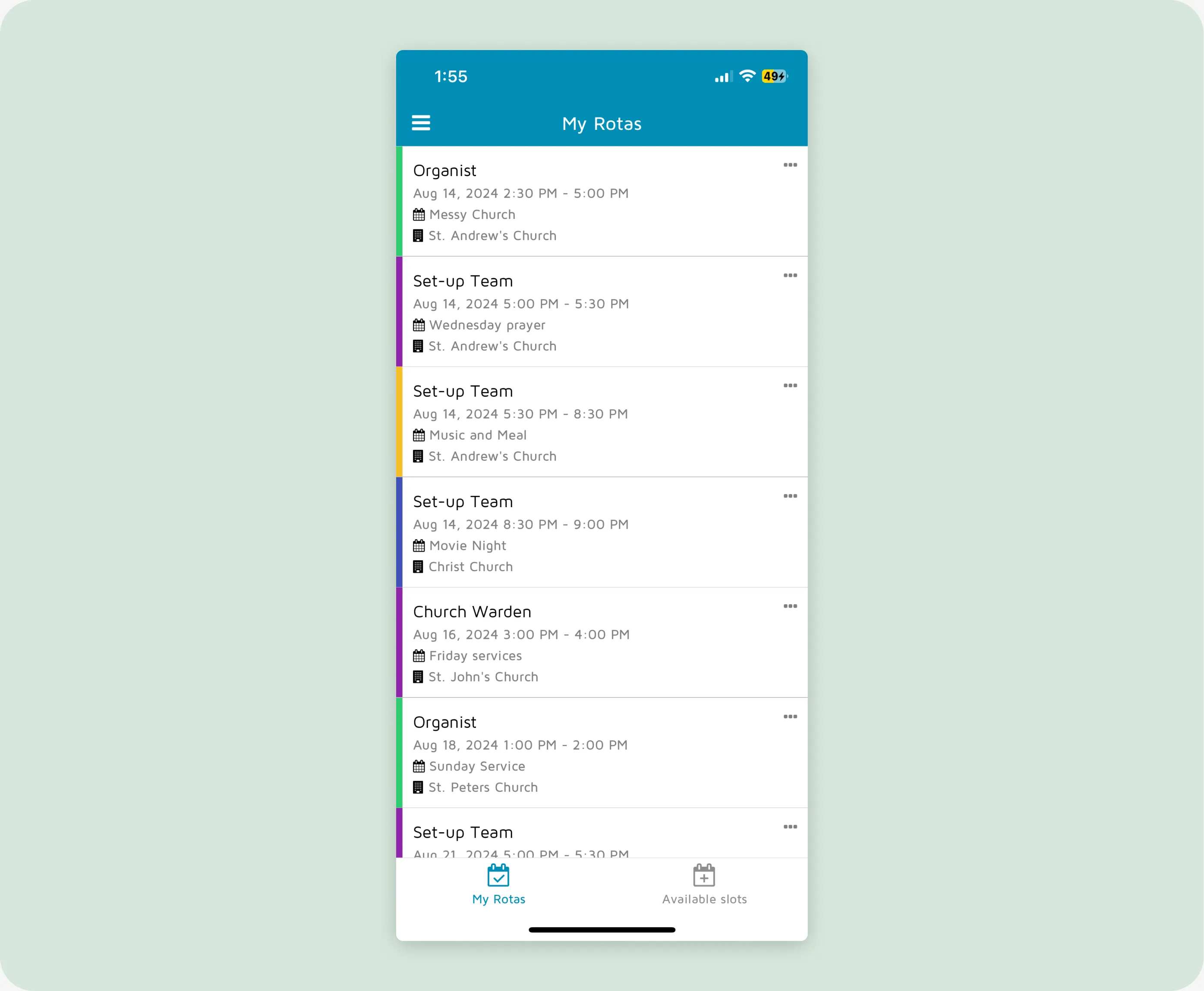 Volunteers self assigning for rota tasks in the mobile app