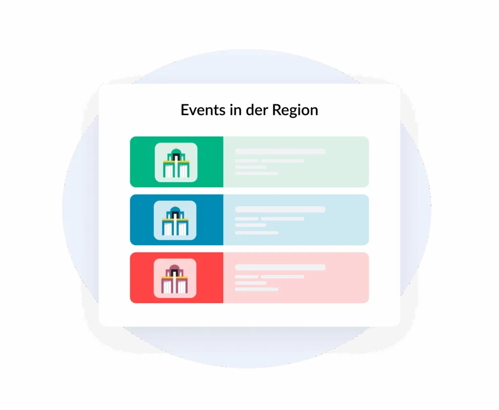 Overview of “Events in the region” in the ChurchDesk portal with events from several parishes