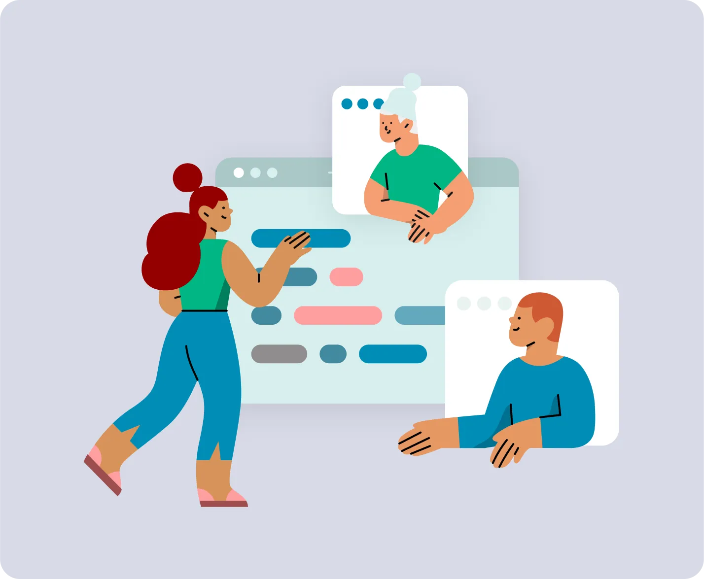 Illustration: three people working together in one calendar