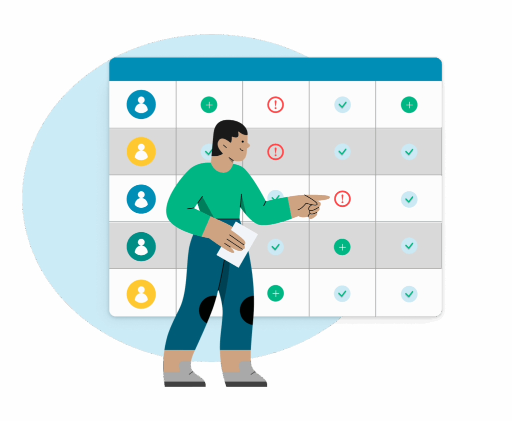 Overview of safeguarding certificates in ChurchDesk with the status per person – fulfilled, pending or expired